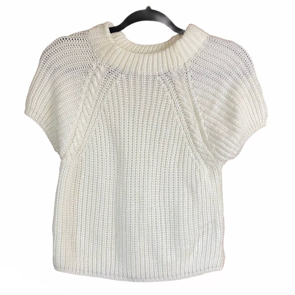 Cotton Emporium White Knit Crop Top Sweater Short Sleeves Size Medium